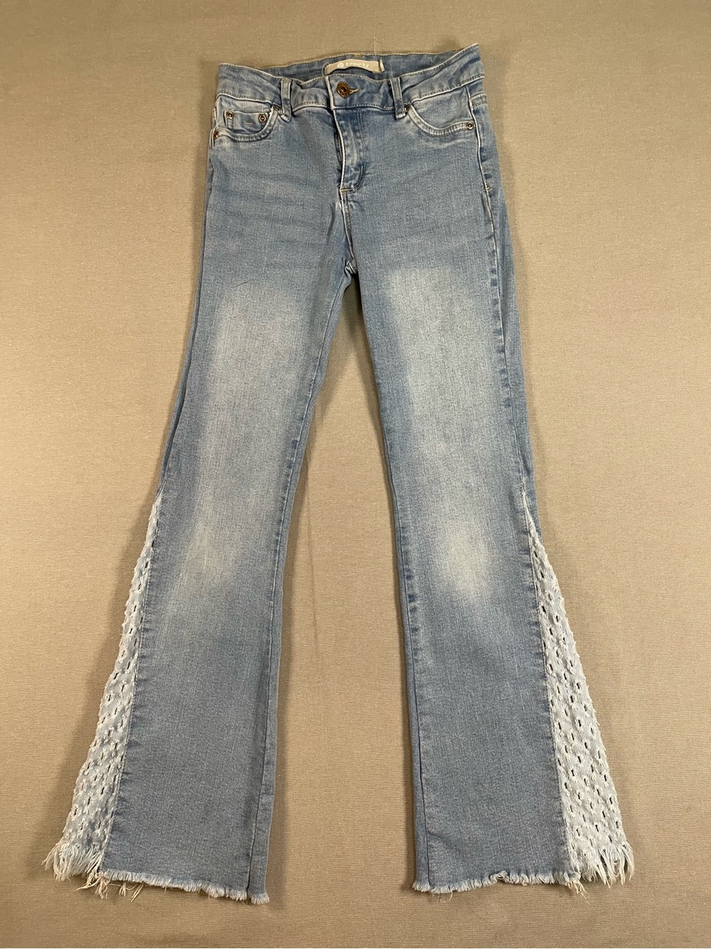 TRACTR | Light Blue Flare Jeans with Knit Side Panels | Girls 8